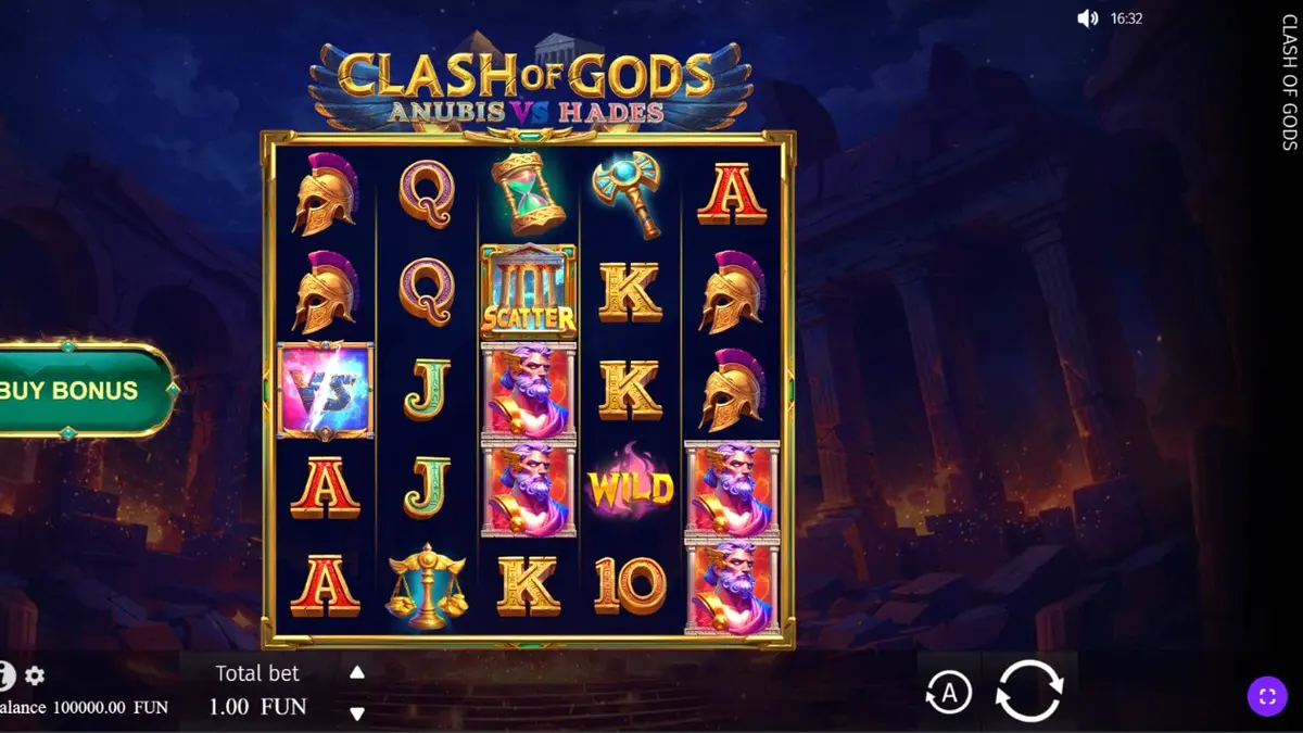 Ang Clash of Gods: Anubis vs Hades slot ay nagtatampok ng epikong labanan sa pagitan ng mga diyos sa isang 5x5 grid.